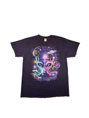 Alien UFO Galaxy Space Graphic Purple T-Shirt